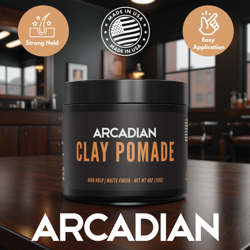 Arcadian Grooming Clay Pomade for Men â€“ Vegan Matte Finish, Strong High Hold, 4oz - Image 3